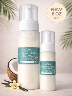 Coconut Calm Face Wash Aloe & Coconut Milk Vegan Handmade Skincare 8oz Foam Pump